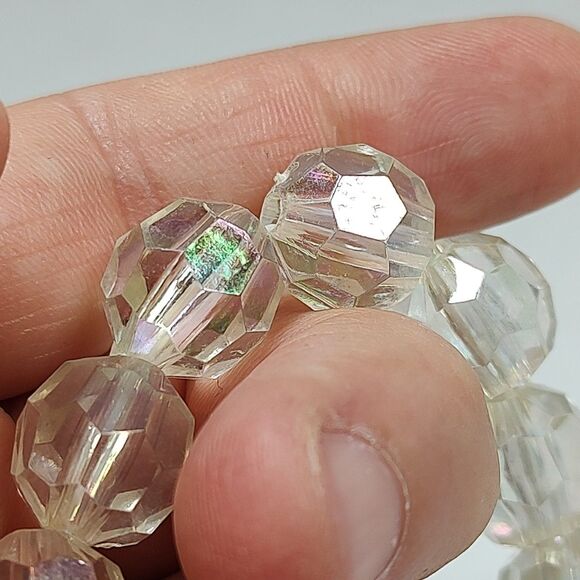 Opaque Clear Iridescent Plastic Beaded Stretch Fashion Bracelet 5.75" Bridal - Picture 10 of 13